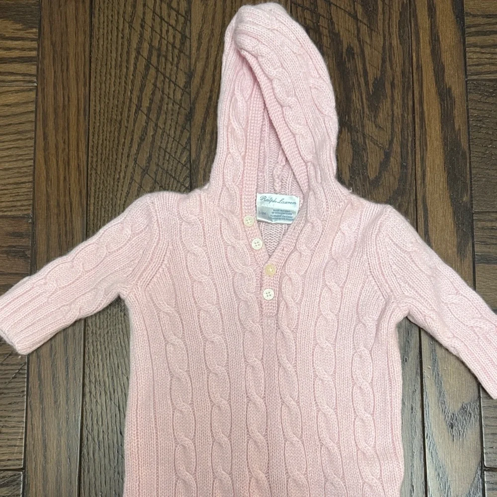 Ralph Lauren Pink Cable-Knit Cashmere Bunting 3-9 M. - Picture 4 of 7